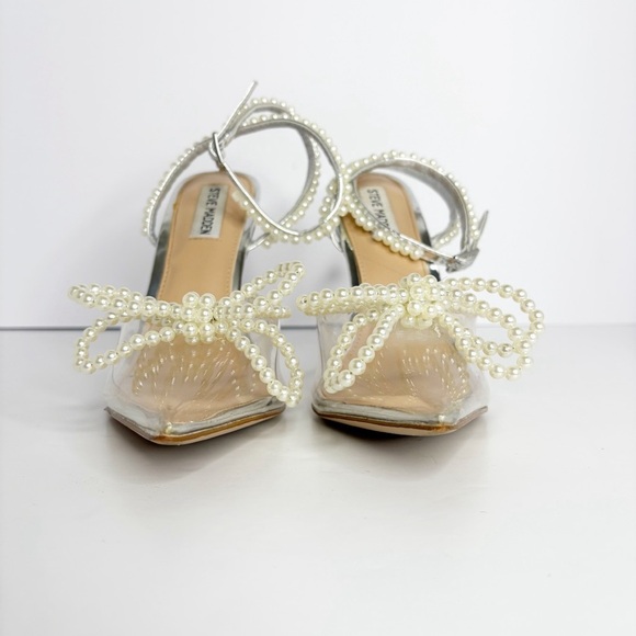 Steve Madden Viable Clear Pearl Bow Stiletto Heels Size 9 Bridal Prom Dressy - Picture 4 of 10